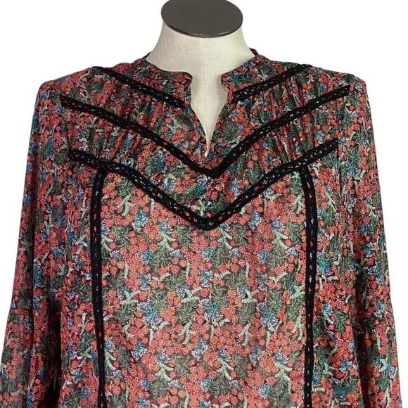 Matilda Jane Top Women XL Black Sheer Floral Long Sleeve Lace Peasant Ruffle - Picture 2 of 7